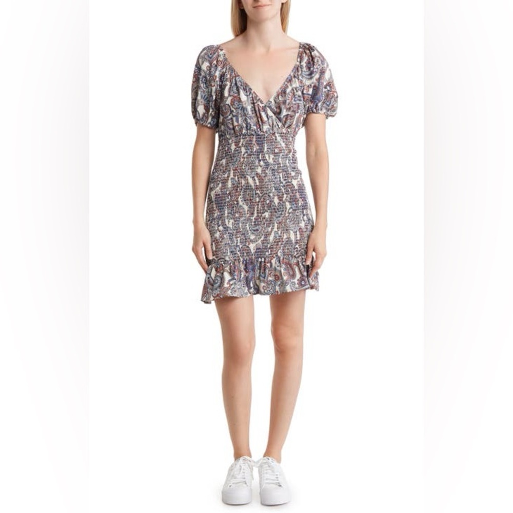 NSR Women’s Size XL Puff Sleeve Smocked Paisley Mini Dress